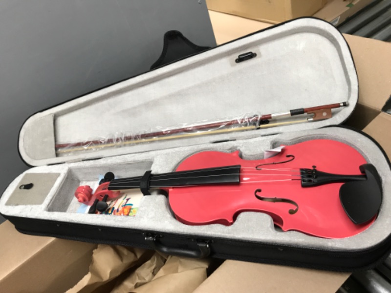 Photo 2 of Acoustic Violin for Beginners, 3/4 Acoustic Violin Fiddle for Teens Students Beginners Violin Starter Kit with Hard Case, Rosin, Shoulder Rest, Bow, Extra Strings,Pink