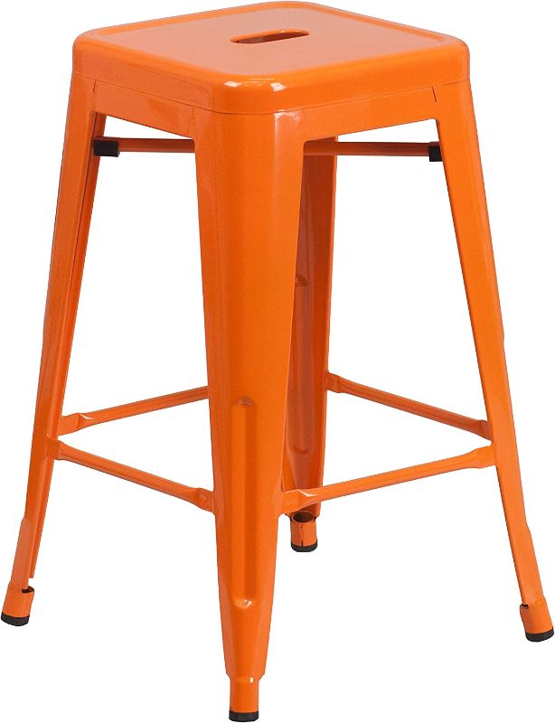 Photo 1 of 2 pack**
Flash Furniture Commercial Grade 30" High Backless Orange Metal Indoor-Outdoor Counter Height Stool with Square Seat
