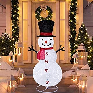 Photo 1 of 4.5Ft Lighted Snowman Outdoor Christmas Decorations Pre-Lit Light Up White Collapsible Snowman with Top Hat and Built-