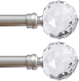 Photo 1 of Decorative 3/4 Inch Curtain Rods Single Window Rod With Crystal Ball Finials, Faceted Crystal Curtain Rod Adjustable Length 48"-84",