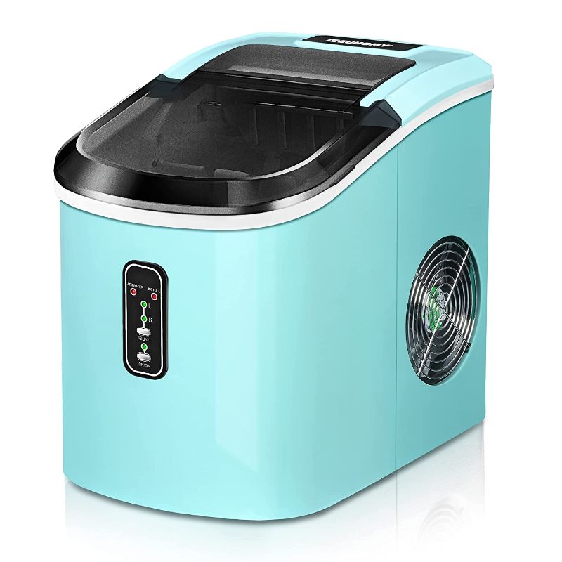 Photo 1 of Euhomy Ice Maker Machine Countertop, 26 lbs in 24 Hours, 9 Cubes Ready in 6 Mins, Self-Clean Electric Ice Maker Compact Potable Ice Maker with Ice Scoop and Basket. for Home/Kitchen/Office.(Blue)
