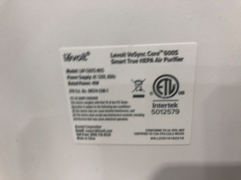 Photo 1 of LEVOIT Air Purifiers for Home Large Room, Covers up to 3175 Sq. Ft, Smart WiFi and PM2.5 Monitor, H13 True HEPA Filter Removes 99.97% of Particles, Pet Allergies, Smoke, Dust, Auto Mode, Alexa Control Core 600S White