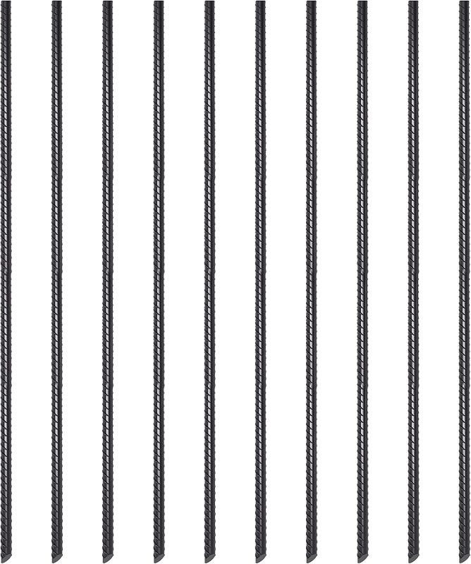 Photo 1 of AAGUT Ground Straight Rebar Stakes 24 inch (10 pcs) Heavy Duty Ground Anchors Steel Plant Support Garden Stakes with Chisel Point End Black Plastic Spraying for Durable Using
