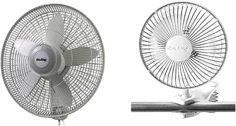 Photo 1 of Air King 9018 Commercial Grade Oscillating Wall Mount Fan, 18-Inch & Clip Fan, White
