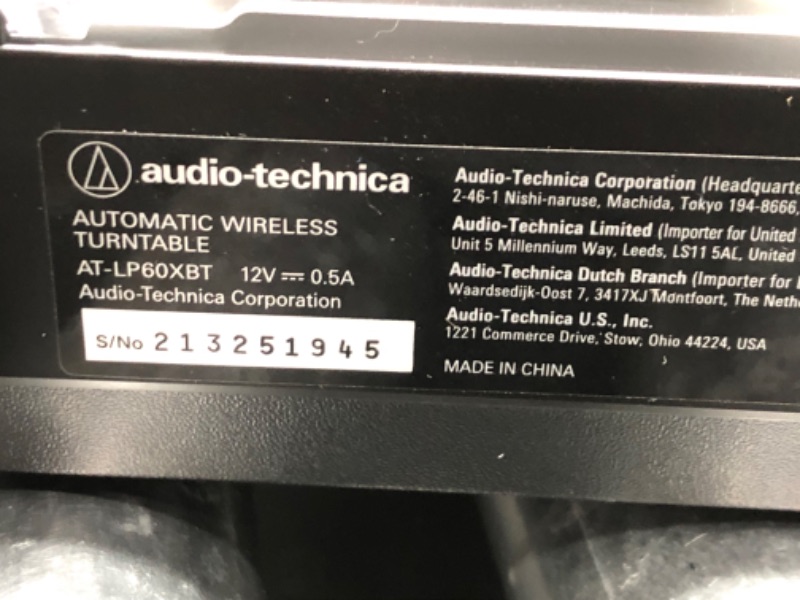 Photo 1 of Audio-Technica AT-LP60XBT-BK Fully Automatic Bluetooth Belt-Drive Stereo Turntable, Black, Hi-Fi, 2 Speed, Dust Cover, Anti-Resonance, Die-cast Aluminum Platter Black Wireless Turntable