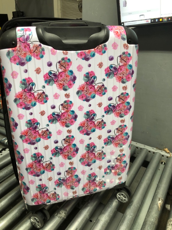 Photo 2 of **see clerk notes** FUL Disney Minnie Mouse 25 Inch Rolling Luggage, Pink Floral Hardshell Suitcase with Wheels, White