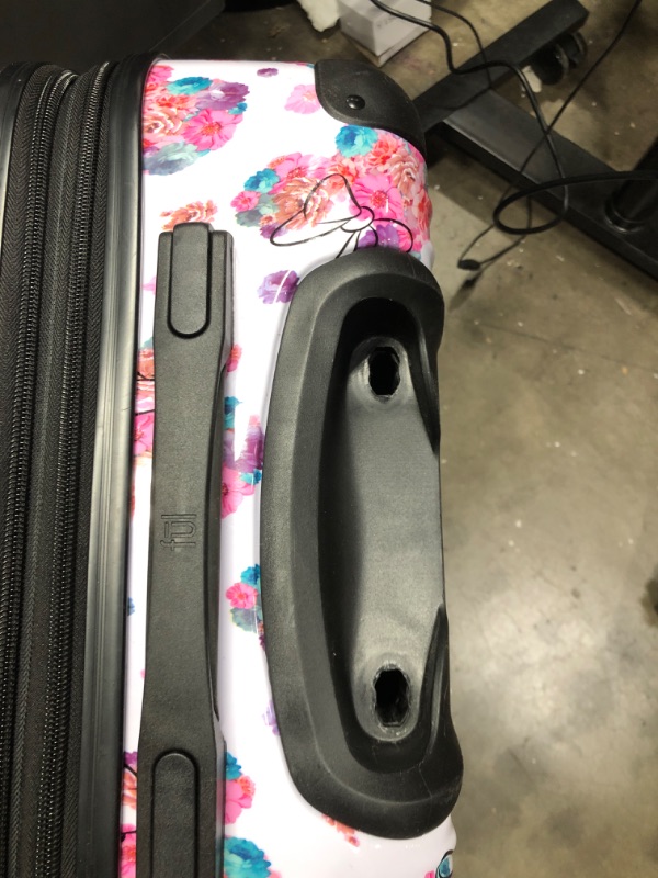 Photo 4 of **see clerk notes** FUL Disney Minnie Mouse 25 Inch Rolling Luggage, Pink Floral Hardshell Suitcase with Wheels, White