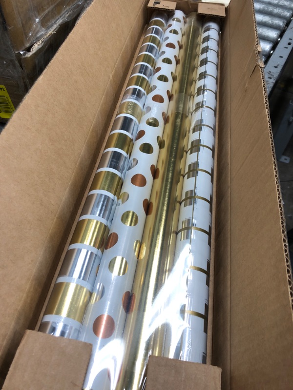 Photo 2 of American Greetings Reversible Wrapping Paper Bundle for Weddings, Birthdays, Bridal Showers and All Occasions, Gold and Silver (4 Rolls, 80 sq. ft.)