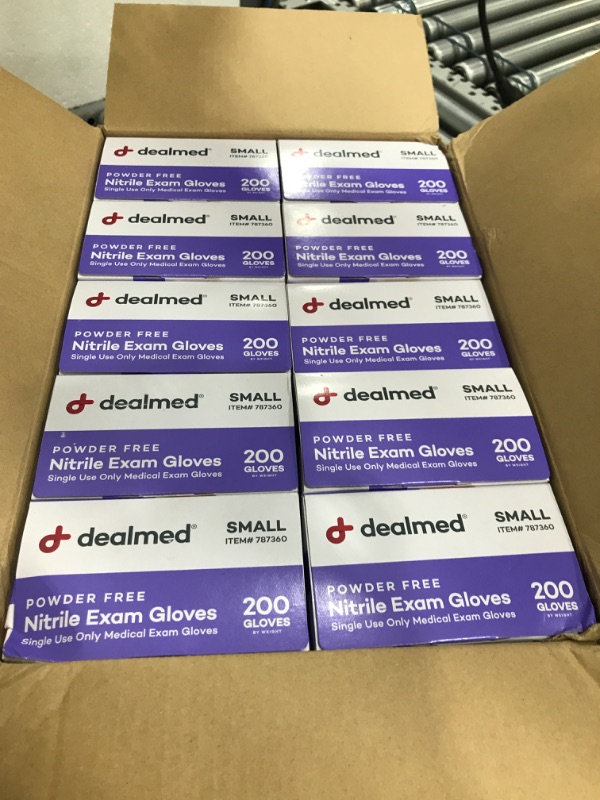 Photo 2 of 10 boxes Dealmed Medical Exam Gloves – 200 Count Small Nitrile Gloves,