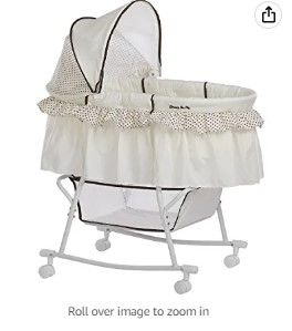 Photo 1 of Dream On Me Lacy Portable 2-in-1 Bassinet & Cradle in Cream, Lightweight Baby Bassinet with Storage Basket, Adjustable and Removable Canopy
