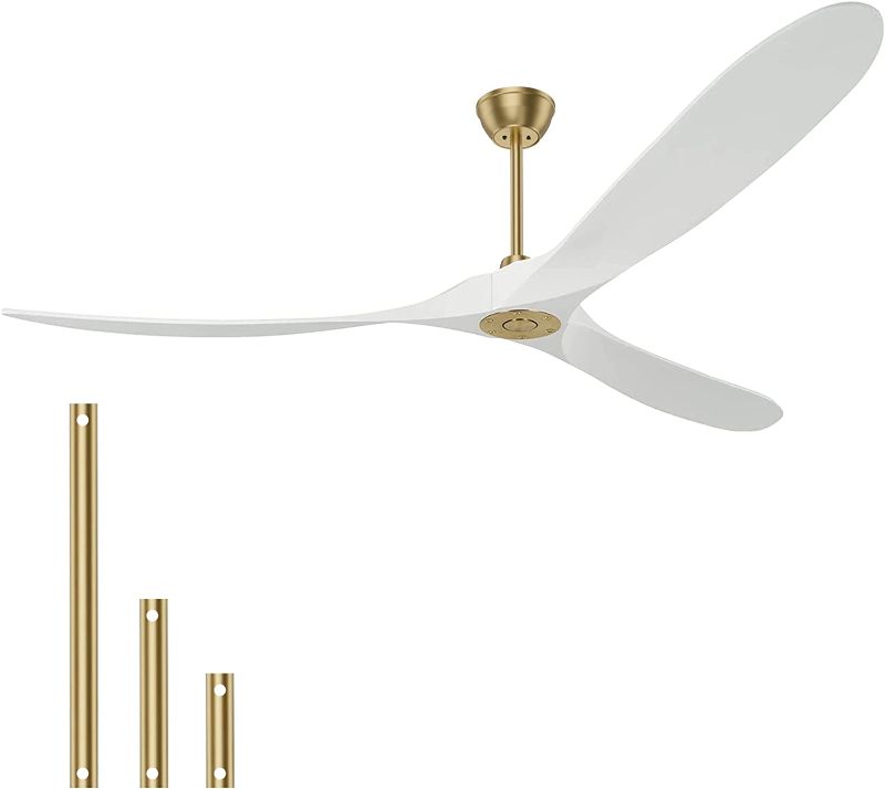 Photo 1 of CLUGOJ Ceiling Fan, Indoor/Outdoor Ceiling Fan with Remote Control 60" Modern Ceiling Fan with 3 White Balsa Wood Blades, Noiseless Energy Efficient DC Motor and Polished Brass
