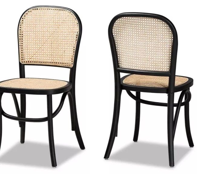 Photo 1 of 2pc Cambree Woven Rattan and Wood Cane Dining Chair Set Brown/Black - Baxton Studio

