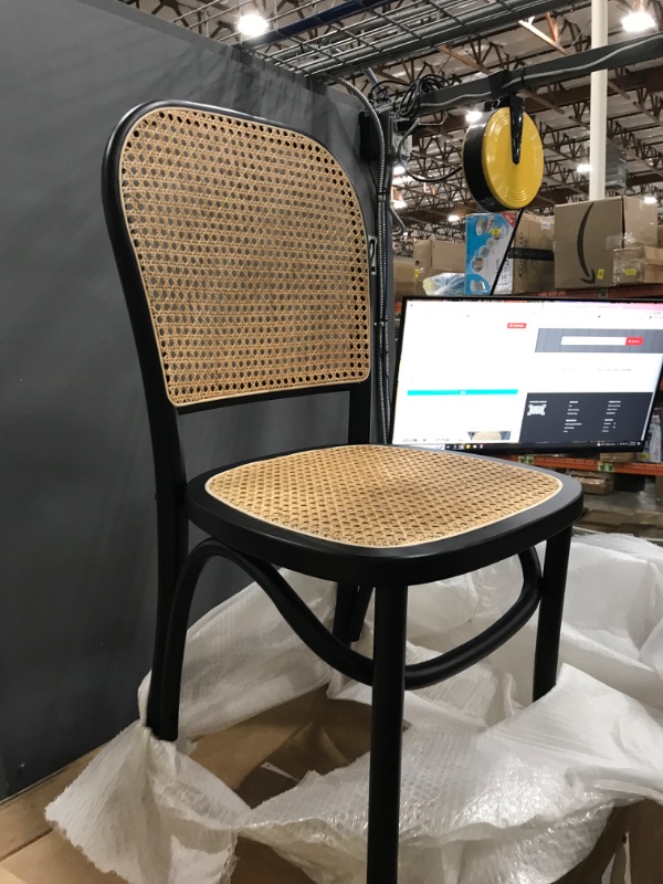 Photo 4 of 2pc Cambree Woven Rattan and Wood Cane Dining Chair Set Brown/Black - Baxton Studio

