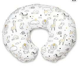 Photo 1 of Boppy Nursing Pillow and Positioner - Original, Notebook Black and White with Gold Animals, Breastfeeding, Bottle Feeding, Baby Support, with Removable Cotton Blend Cover, Awake-Time Support
