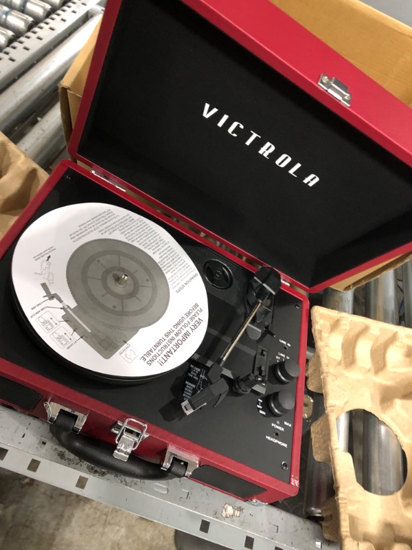 Photo 5 of **tested**
Victrola Vintage 3-Speed Bluetooth Portable Suitcase Record Player with Built-in Speakers | Upgraded Turntable Audio Sound| Includes Extra Stylus | Marsala (VSC-550BT-ML) Marsala Record Player