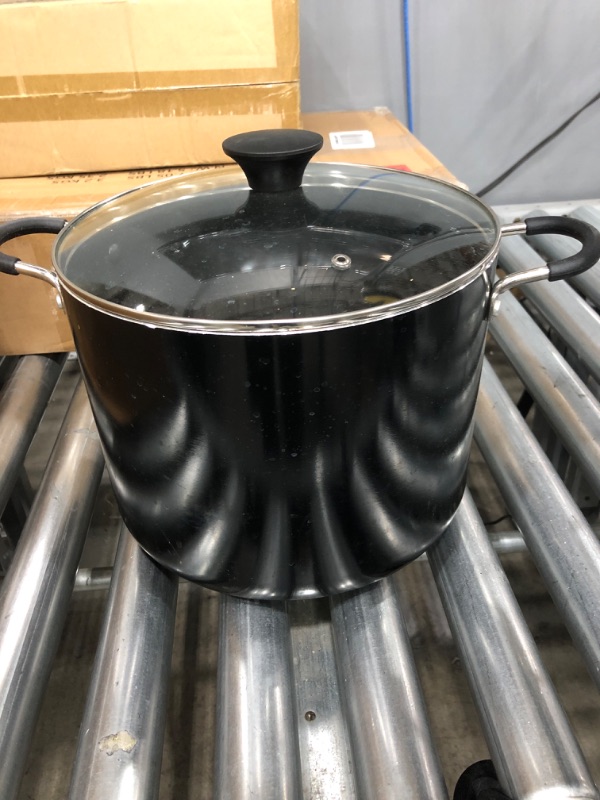 Photo 2 of 10.5 qt. Hard-Anodized Aluminum Nonstick Stock Pot in Black with Glass Lid