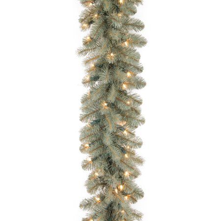 Photo 1 of National Tree 9'x12" "Feel Real" Down Swept Douglas Blue Garland with 70 Clear Lights
