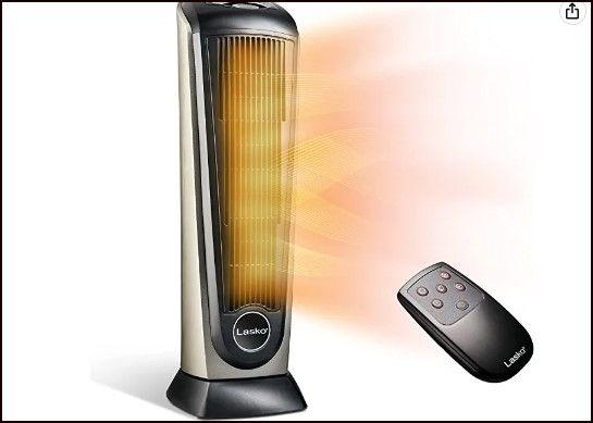 Photo 1 of Lasko Oscillating Ceramic Tower Space Heater for Home with Adjustable Thermostat, Timer and Remote Control, 22.5 Inches, Grey/Black, 1500W, 751320