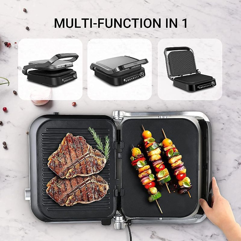 Photo 1 of ***TESTED POWERS ON*** Gevi Electric Griddle, 7-in-1 Electric Grill Air Fryer Combo, 2 Nonstick Plates, Stainless Steel Electric Griddle with Temperature Control, Silver