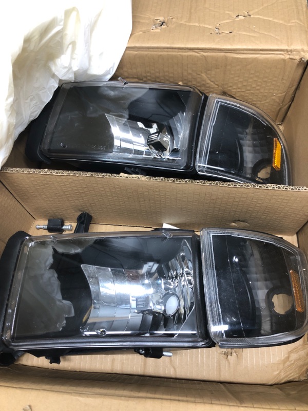 Photo 2 of damaged 
 DWVO Headlight Assembly Compatible with 94-01 Dodge Ram 1500/1994 1995 1996 1997 1998 1999 2000 2001 2002 Dodge Ram 2500 3500 (Black Housing)