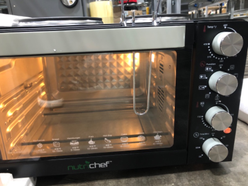 Photo 6 of ***TESTED***30 Quarts Kitchen Convection Oven - 1400 Watt Countertop Turbo, Rotisserie Roaster Cooker with Grill, Griddle Top Rack, Dual Hot Plates, Toaster, Baking Tray, Skewers and Handles - NutriChef PKRTO28