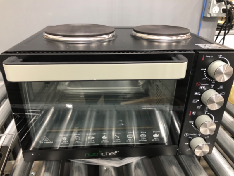 Photo 3 of ***TESTED***30 Quarts Kitchen Convection Oven - 1400 Watt Countertop Turbo, Rotisserie Roaster Cooker with Grill, Griddle Top Rack, Dual Hot Plates, Toaster, Baking Tray, Skewers and Handles - NutriChef PKRTO28