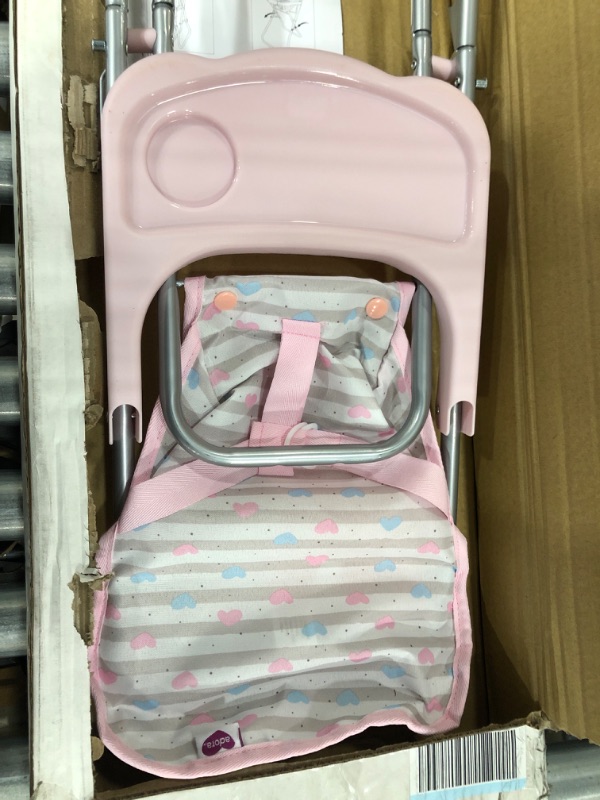 Photo 3 of Adora Baby Doll Accessories Pink High Chair, Can Fit Up to 16 inch Dolls, 20.5 inches in Height, Baby Pink and Grey Print