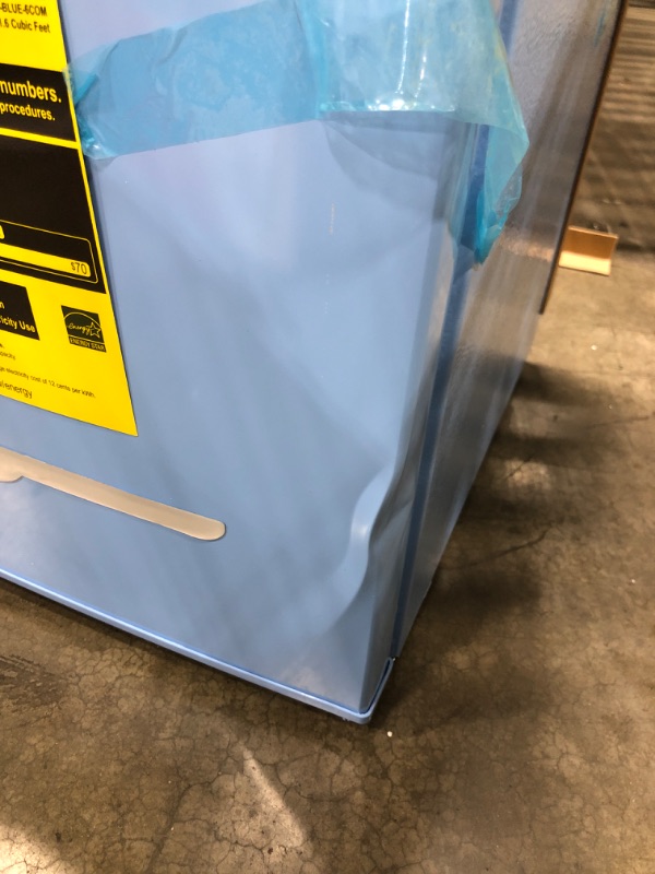 Photo 6 of ***NOT TESTED/MINOR DAMAGE***Frigidaire EFR176-BLUE 1.6 cu ft Blue Retro Fridge with Side Bottle Opener. for The Office, Dorm Room or Cabin