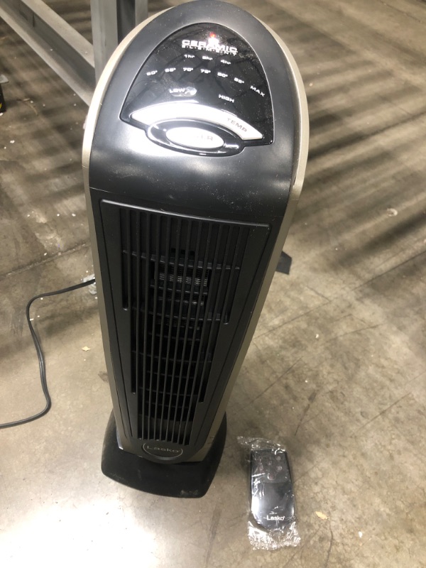 Photo 3 of ***TESTED***Lasko Oscillating Ceramic Tower Space Heater for Home with Adjustable Thermostat, Timer and Remote Control, 22.5 Inches, Grey/Black, 1500W, 751320