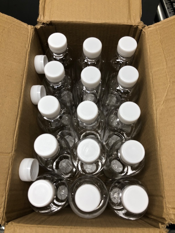 Photo 2 of 16 OZ Empty Plastic Juice Bottles Pack of 30 Clear Disposable Bulk Drink Bottles with White Tamper Evident Caps Lids (16 OZ, White) 16 OZ White