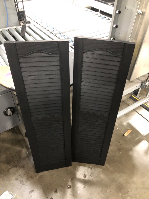 Photo 1 of 2 pc Builders Edge 12 in. x 43 in. Louvered Vinyl Exterior Shutters Pair in Black