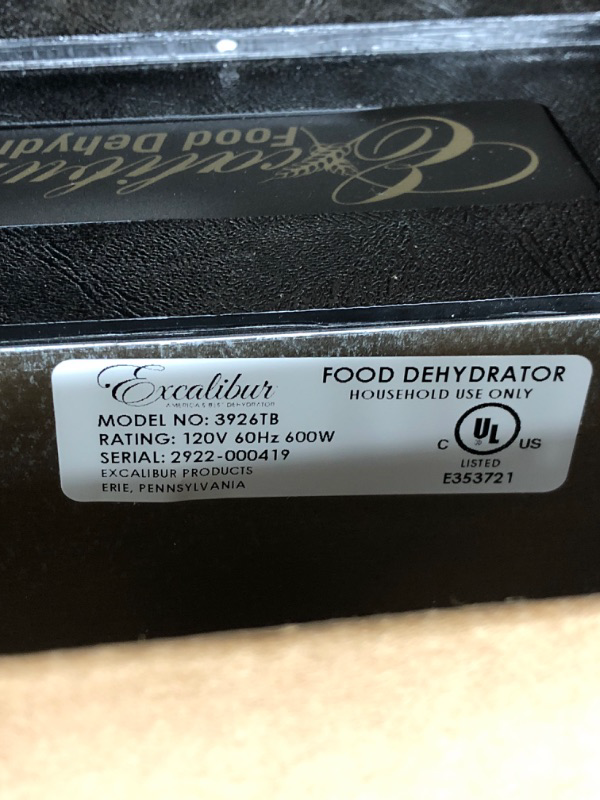 Photo 3 of **** Missing knobs****
**** Broken front cover*****
****T sted,powers on***
*Excalibur 9-Tray Food Dehydrator with 26 Hour Timer and 4 ParaFlexx Dehydrator Sheets