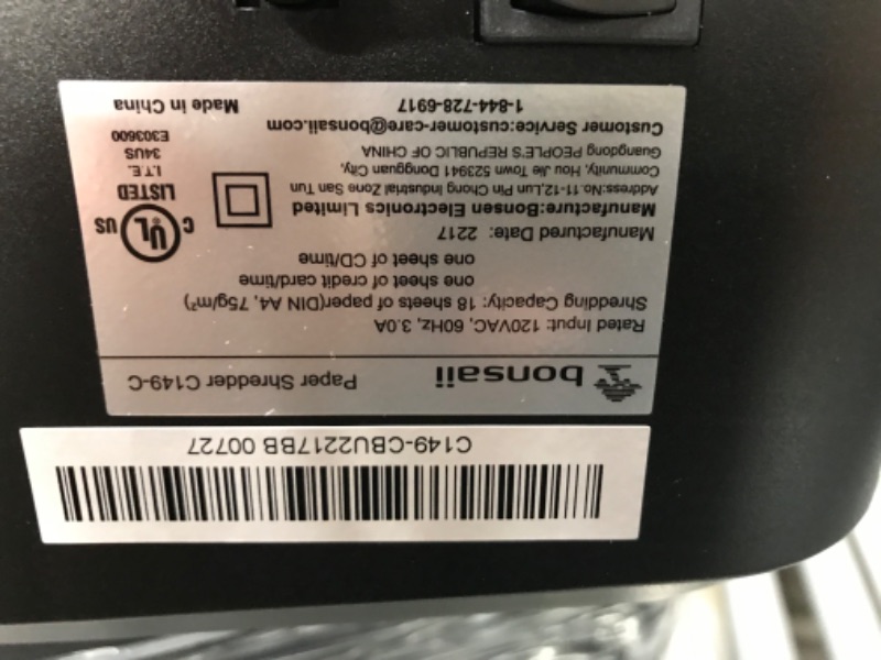 Photo 3 of Bonsaii Paper Shredder, 18-Sheet 60-Minutes Paper Shredder for Office Heavy Duty Cross-Cut Shredder with 6 Gallon Pullout Basket & 4 Casters, Anti-Jam High Security Mail Shredder for Home Use(C149-C)
DOES NOT WORK, NEEDS REPAIR