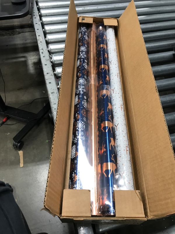 Photo 2 of American Greetings Reversible Christmas Wrapping Paper, Navy and Rose Gold