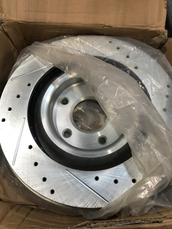 Photo 2 of AutoShack PR65068DSZPR Rear Drilled Slotted Brake Rotors Silver Pair of 2 Driver and Passenger Side Replacement for Chevrolet Astro Tahoe Silverado 1500 Classic GMC Safari Yukon Sierra 1500 Classic V8