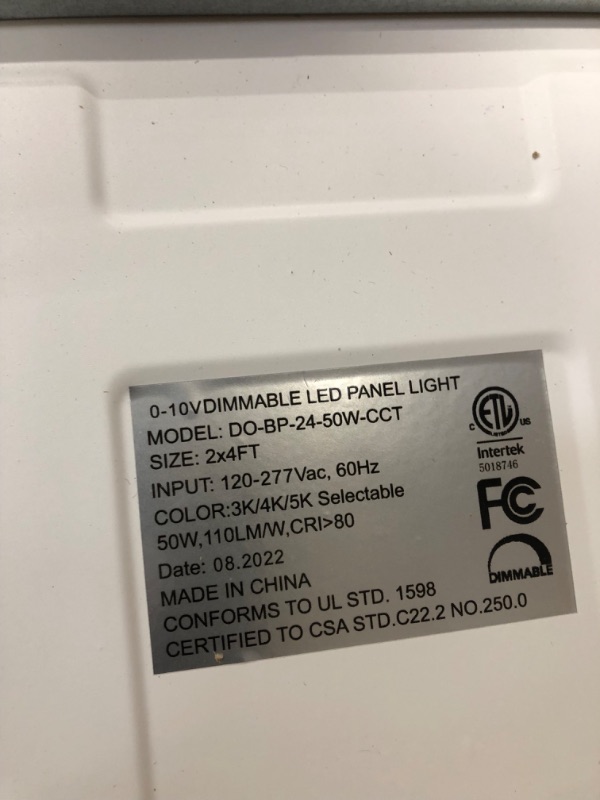 Photo 1 of 2x4 FT LED Flat Panel Light Surface Mount 5000K-4000K-3000K Switchable & 0-10V Dimmable, 30W-40W-50W Selectable Flush Mount Ceiling Light 24x48 inch, ETL Listed, 100-277V, White