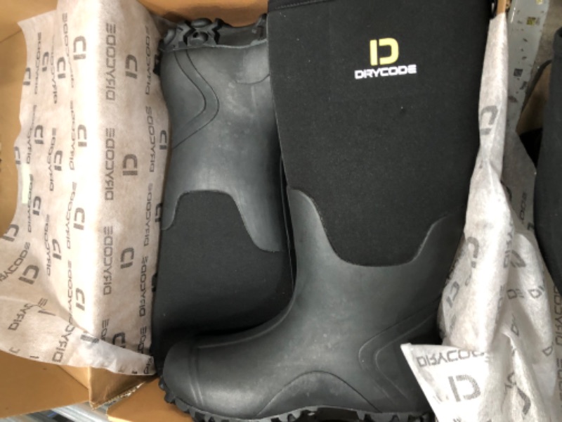 Photo 4 of DRYCODE Rubber Boots for Men All-Season, Waterproof Insulated Rain Boots with Steel Shank, 5mm Neoprene Durable Muck Hunting Boots (Black)
