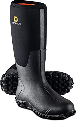 Photo 1 of DRYCODE Rubber Boots for Men All-Season, Waterproof Insulated Rain Boots with Steel Shank, 5mm Neoprene Durable Muck Hunting Boots (Black)
