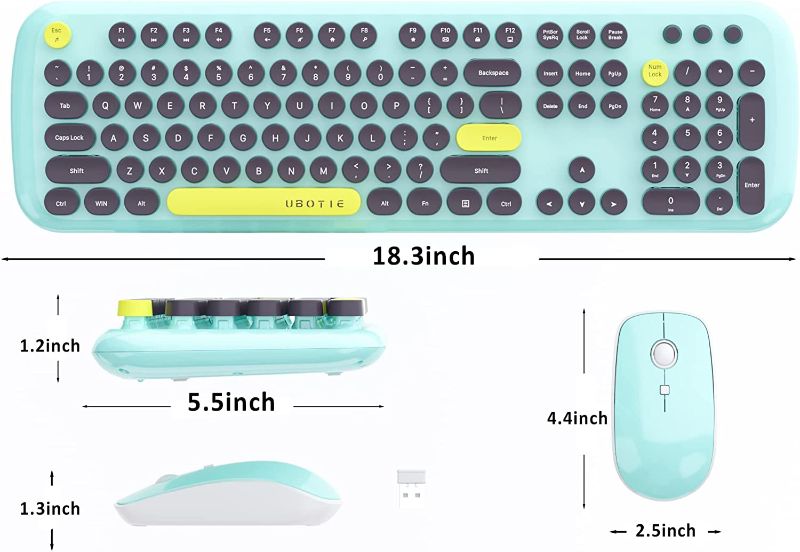 Photo 1 of Colorful Wireless Computer Keyboards Mouse Combos, UBOTIE Polychrome Round Keycaps Retro PC Keyboards 2.4GHz Radio Frequency Connection with Optical Mouse(Blue-Black)
