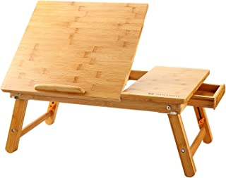 Photo 1 of Laptop Desk Nnewvante Bamboo Bed Tray Adjustable Foldable Desk Bed Serving w' Tilting Drawer
