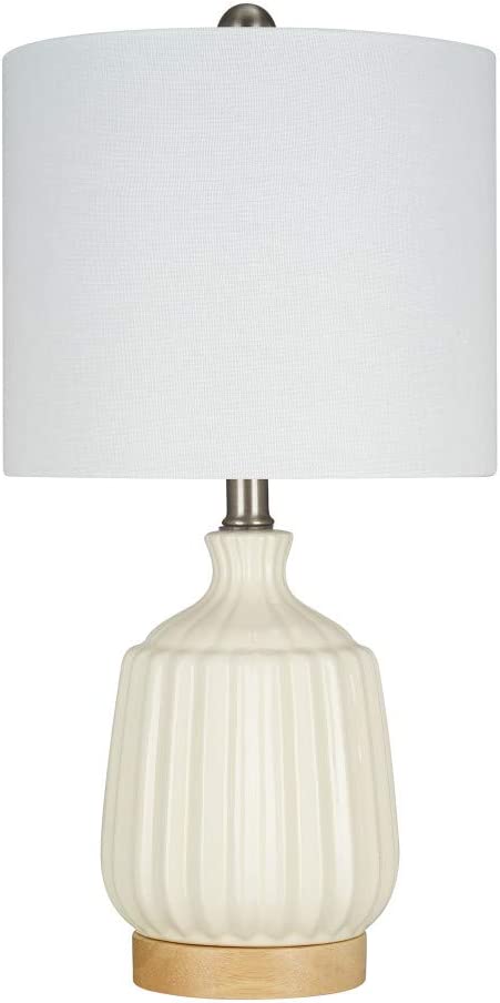 Photo 1 of Amazon Brand – Stone & Beam Contemporary Ceramic Table Lamp with Pine Base, LED Bulb Included, 19.75"H, Cloud Dancer Ivory
