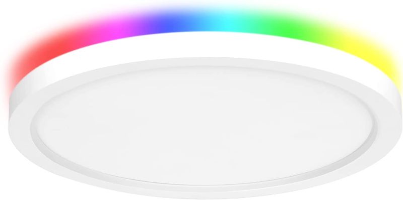 Photo 1 of 13 Inch Smart LED Flush Mount Ceiling Light Fixture, 3000~6500K White Light/RGB Back Ambiant Light, 2.4G WiFi APP & Voice Control, Compatible with Alexa Google Home, 24W, ETL Listed -white.