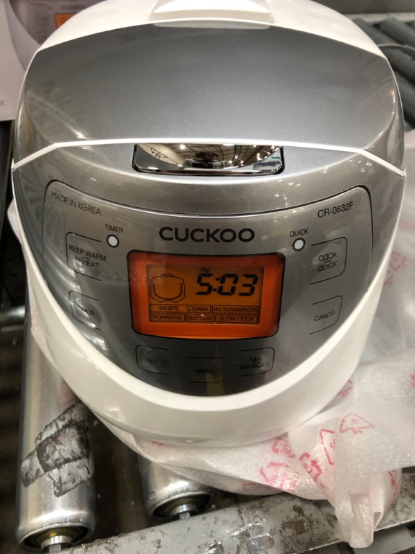 Photo 4 of CUCKOO CR-0632F | 6-Cup (Uncooked) Micom Rice Cooker | 9 Menu Options: White Rice, Brown Rice & More, Nonstick Inner Pot, Made in Korea | White/Grey
