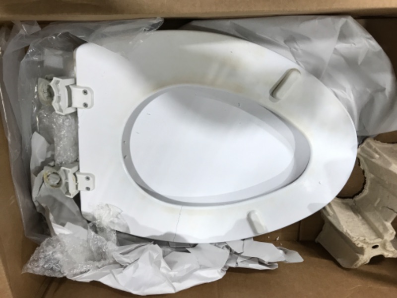 Photo 2 of Bemis 1500EC 390 Toilet Seat with Easy Clean & Change Hinges, Elongated, Durable Enameled Wood, Cotton White Cotton White 1 Pack Elongated Toilet Seat