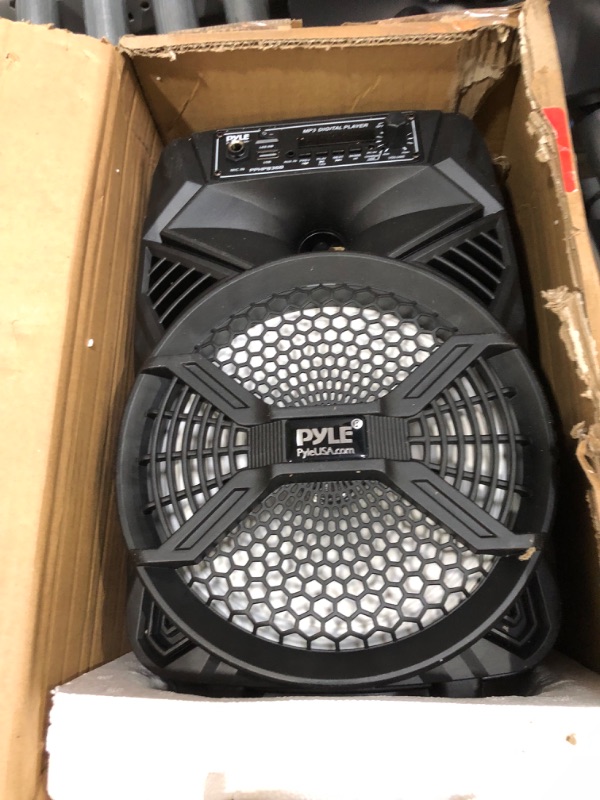 Photo 2 of Portable Bluetooth PA Speaker System - 300W Rechargeable Indoor/Outdoor Bluetooth Portable PA System w/ 8” Subwoofer 1” Tweeter, Microphone In, Party Lights, MP3/USB, Radio, Remote - Pyle PPHP836B