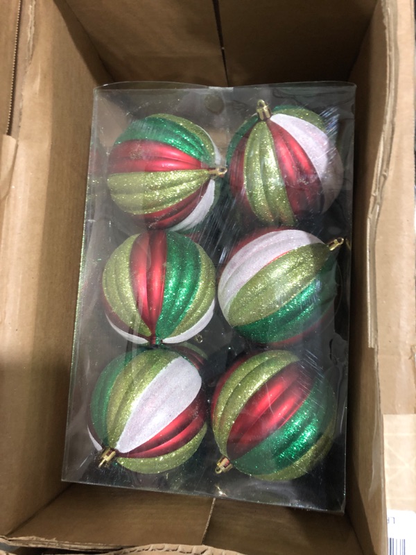 Photo 2 of 12 Pack White, Lime Green and Green Glitter Assorted Ball Ornaments
