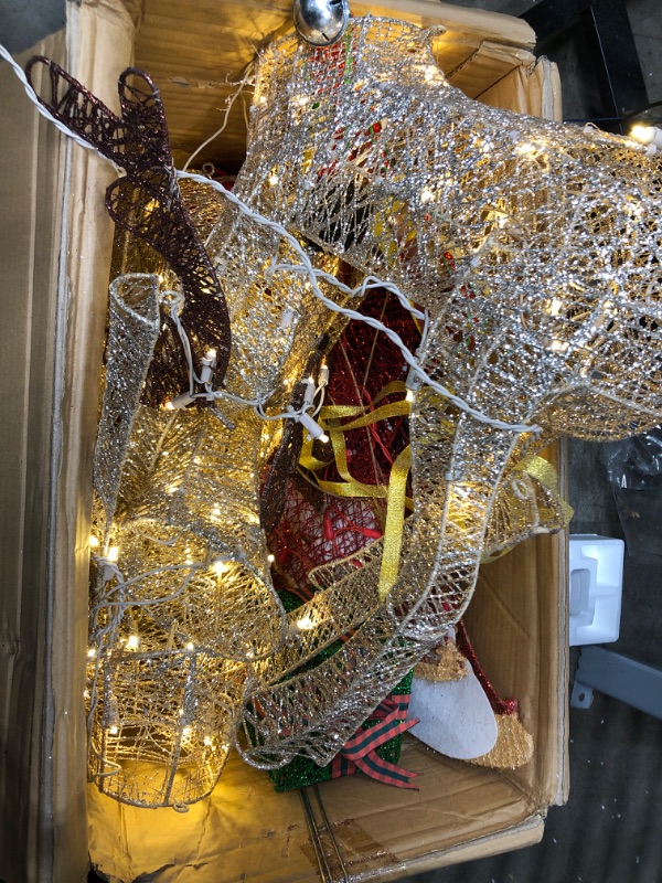 Photo 2 of *USED* National Tree Company Pre-lit Artificial Christmas Décor Includes Strung White Lights and Ground Stakes-Reindeer and Santa's Sleigh-34 Inch