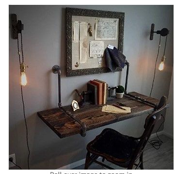 Photo 1 of Industrial Retro Pipe Wall Mounted Office Desk Rustic Hanging Table Solid Wood Computer Table Floating Shelves for Home Office Dual-Purpose Table