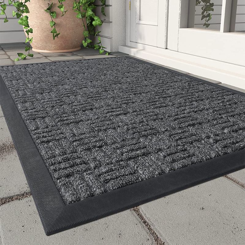 Photo 1 of  Outdoor Indoor Entrance Doormats-Thick Absorbent Rubber Non Slip Outdoor Mat Welcome Shoe Mat Front Door Mats for Outside Inside Entry Entryway Rug-Gray 24"x35"