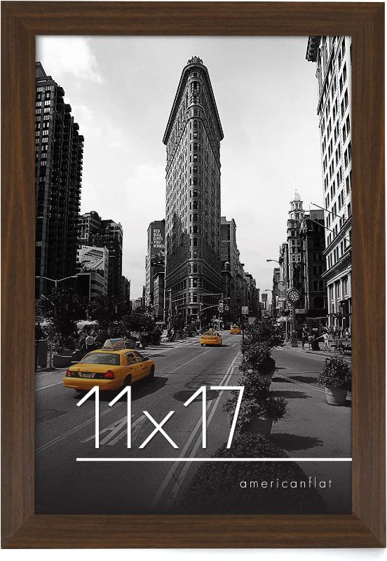 Photo 1 of 11x17 Walnut Picture Frame - Legal Sized Paper Display. - Composite Wood with Shatter Resistant Glass - Wall Mounted Horizontal and Vertical Formats